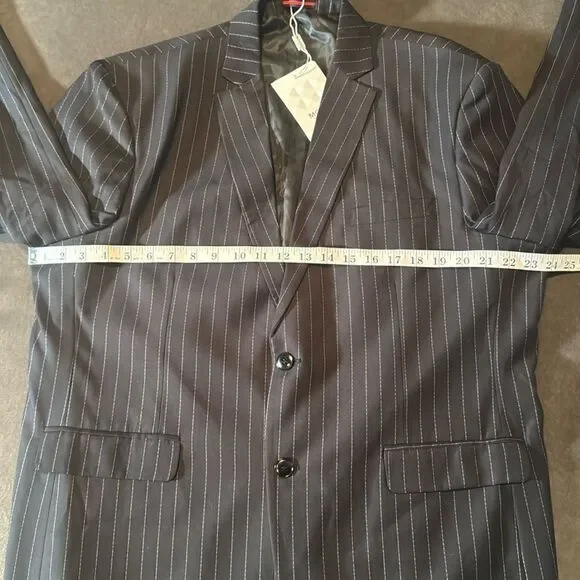 Men’s Black Pinstripe 3 Piece Suit 2 Button Closure Size 44 Jacket 40 Pants NEW